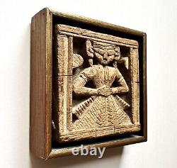 Intriguing Antique Carved Wood Deity Panel Primitive 18th-19th C Indian Hindu
