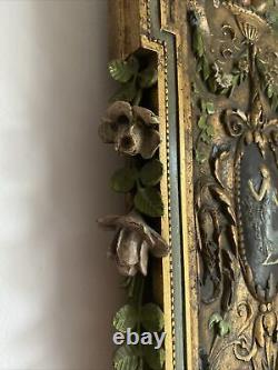 Italian Swedish Baroque Gustavian Hand Carved Polychrome Wood Panel 13 X 32
