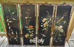 Japanese Wall Art Carved Hanging Panels 4 seasons Flowers & Birds Black Bkgrnd