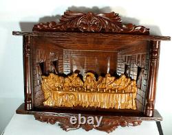 LARGE french wood carved religious last supper sculpture wall plaque panel rare