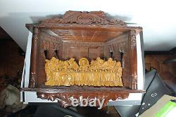 LARGE french wood carved religious last supper sculpture wall plaque panel rare