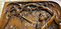 Lady grape harvest vine scene carving panel Antique french architectural salvage