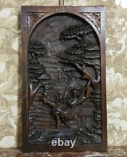Lady swing landscape wood carving panel Antique french architectural salvage 21