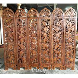 Large 6 panel Wooden Hand Carved Diveder Home Screen Privacy Peparator Partition