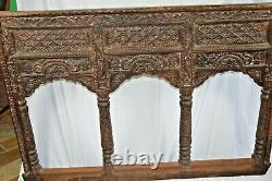 Large Antique 19th Century Indian Carved Wood WindowithBalcony Panel, c1850