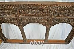 Large Antique 19th Century Indian Carved Wood WindowithBalcony Panel, c1850