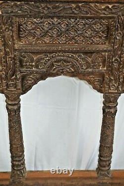 Large Antique 19th Century Indian Carved Wood WindowithBalcony Panel, c1850