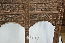 Large Antique 19th Century Indian Carved Wood WindowithBalcony Panel, c1850