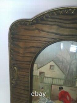 Large Antique Decor Ornate Carved Wood 3 Panel Picture Frame & Glass (Fox Hunt)