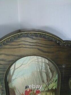 Large Antique Decor Ornate Carved Wood 3 Panel Picture Frame & Glass (Fox Hunt)