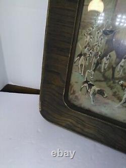 Large Antique Decor Ornate Carved Wood 3 Panel Picture Frame & Glass (Fox Hunt)