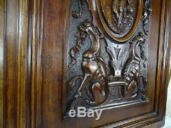Large Antique French Hand Carved Solid Walnut Wood Door Panel Woman & Griffins