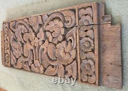 Large Antique Hand Carved Teak Wood Floral Panel from Thailand