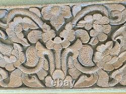 Large Antique Hand Carved Teak Wood Floral Panel from Thailand