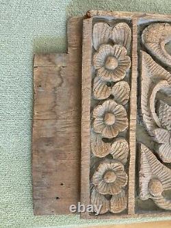 Large Antique Hand Carved Teak Wood Floral Panel from Thailand