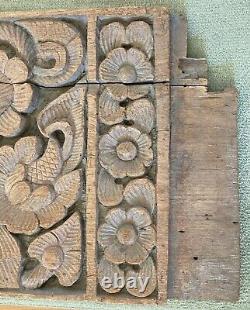 Large Antique Hand Carved Teak Wood Floral Panel from Thailand