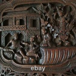 Large Burmese Hardwood Panel Carved in Relief (Teakwood)