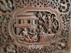 Large Burmese Hardwood Panel Carved in Relief (Teakwood)