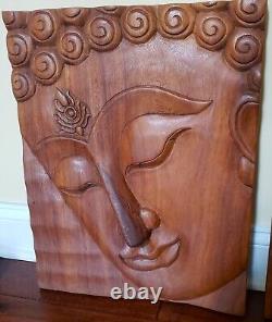 Large Carved Teak Wood Buddha Wall Panel