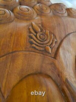 Large Carved Teak Wood Buddha Wall Panel