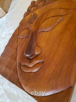 Large Carved Teak Wood Buddha Wall Panel