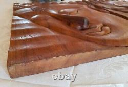 Large Carved Teak Wood Buddha Wall Panel