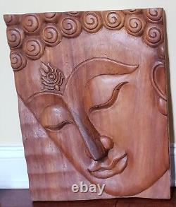 Large Carved Teak Wood Buddha Wall Panel