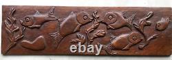 Large Carved Wood Panel Fish Art Deco Sea Vintage Antique Ocean Marine