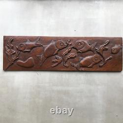 Large Carved Wood Panel Fish Art Deco Sea Vintage Antique Ocean Marine