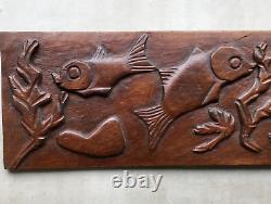 Large Carved Wood Panel Fish Art Deco Sea Vintage Antique Ocean Marine