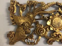 Large Chinese Highly Carved Gilt Wood Panel Fragment Partial Phoenix