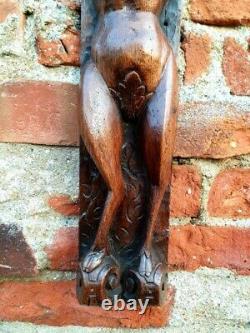 Large Elongated 17th Century Carved Oak Panel Depicting a Faunus Wood Carving