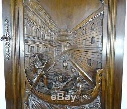 Large French Antique Architectural Carved Solid Walnut Wood Door Panel Venice