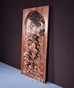 Large French Antique Deep Carved Architectural Panel Door Solid Walnut Wood