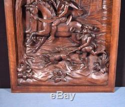 Large French Antique Deep Carved Architectural Panel Door Solid Walnut Wood