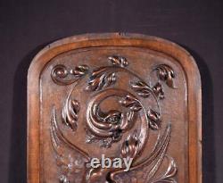 Large French Antique Deep Carved Panel Door Solid Walnut Wood Griffin/Chimera