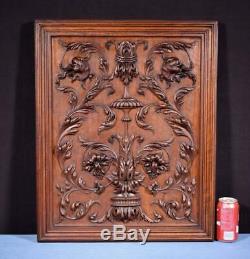 Large French Antique Deep Carved Panel Door Solid Walnut Wood with Flowers