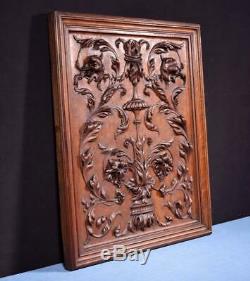 Large French Antique Deep Carved Panel Door Solid Walnut Wood with Flowers
