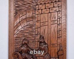 Large French Antique Deeply Carved Panel Solid Oak with Man and Woman