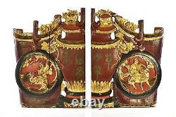 Large Pair of Antique Chinese Red Gilt Wooden Carved Panel, Qing Dynasty, 19th c