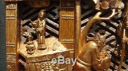 Large Rare Antique 19th Century Chinese Qing Dynasty Statue Wood Panel Carving