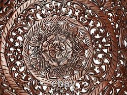 Large Round Carved Wood Floral Wall Art Panel. Rustic Home Decor Asian Inspired