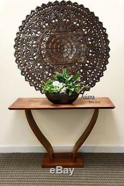 Large Round Carved Wood Floral Wall Art Panel. Tropical Home Decor Asian Inspired