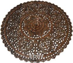Large Round Carved Wood Floral Wall Art Panel. Tropical Home Decor Asian Inspired