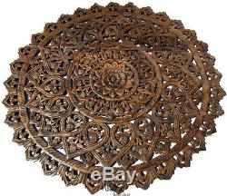 Large Round Carved Wood Floral Wall Plaque. Asian Home Decor Wood Wall Panels. 3