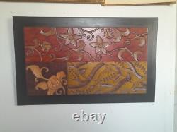 Large Size Hand Carved Wood Panel Wall Art Decor Floral Theme