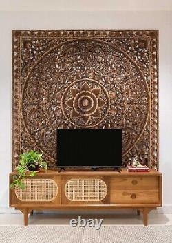 Large Square Wood Carved Floral Wall Art Panel Tropical Home Decor Wood Wall 71