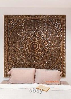 Large Square Wood Carved Floral Wall Art Panel Tropical Home Decor Wood Wall 71