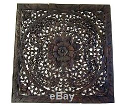 Large Teak Wood Wall Carving Thai Carved Wooden Lotus Plaque Relief Panels 35