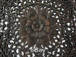 Large Teak Wood Wall Carving Thai Carved Wooden Lotus Plaque Relief Panels 35
